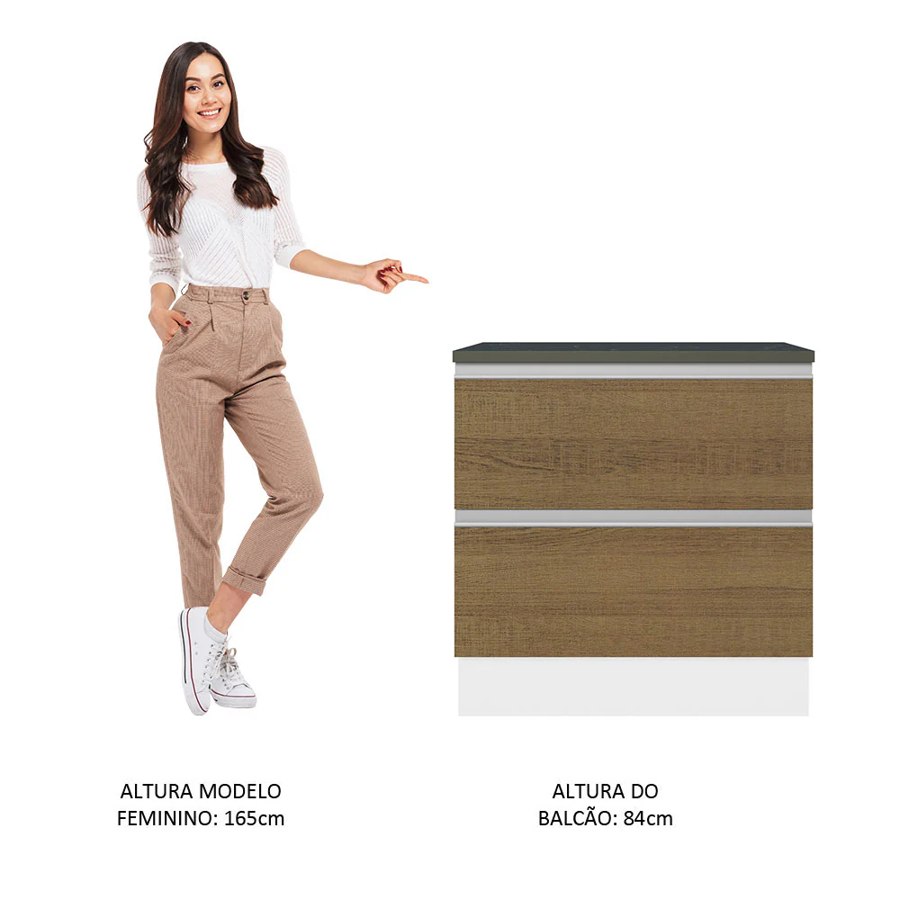 Balcão Madesa Acordes 100% MDF 80 cm 2 Gavetas Branco/Rustic - Image 4
