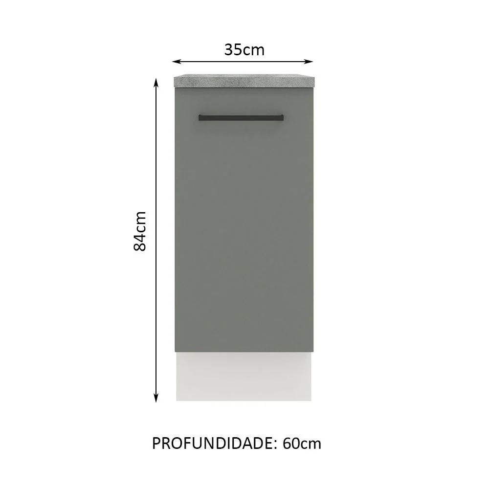 Balcão Madesa Agata 35 x 60 cm 1 Porta (Com Tampo) Branco/Cinza - Image 2