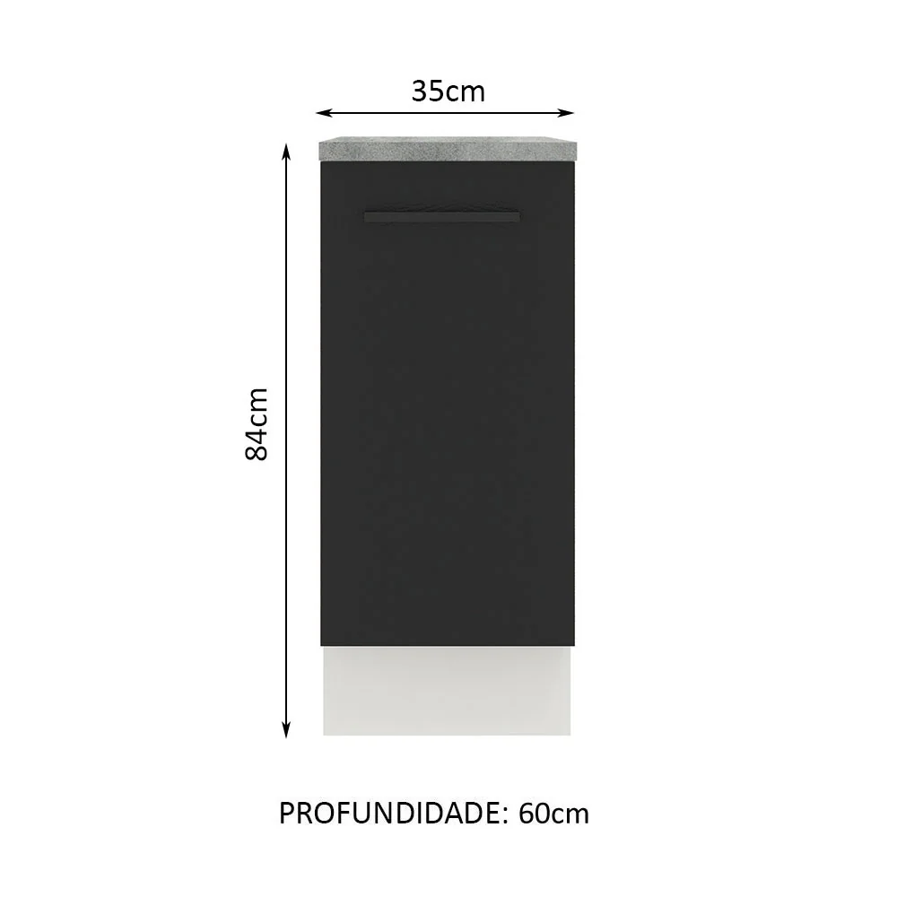 Balcão Madesa Agata 35 x 60 cm 1 Porta (Com Tampo) Branco/Preto - Image 2