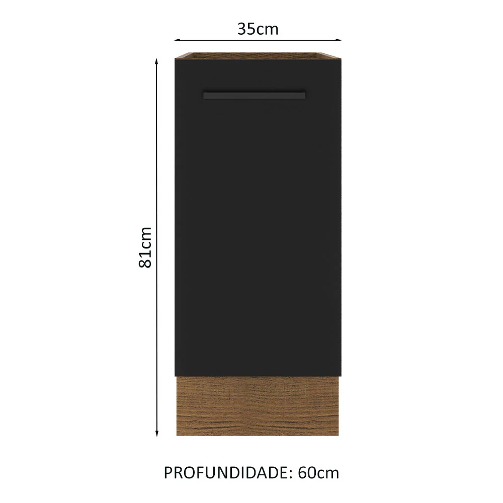 Balcão Madesa Agata 35 x 60 cm 1 Porta (Sem Tampo) Rustic/Preto - Image 2