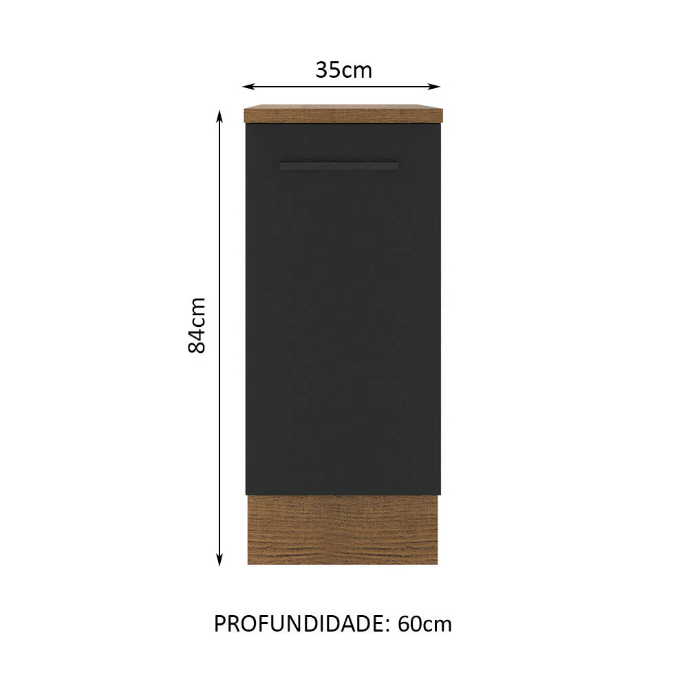 Balcão Madesa Agata 35 x 60 cm 1 Porta (Com Tampo) Rustic/Preto - Image 2