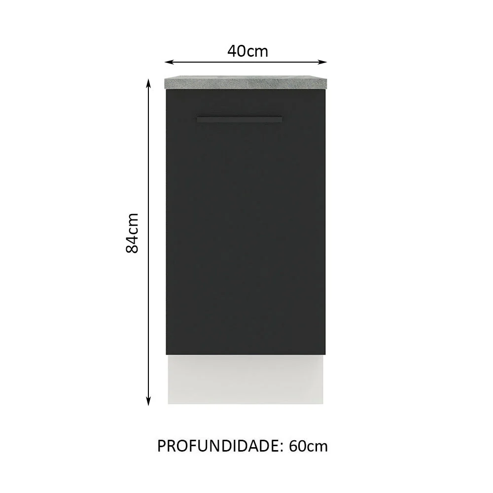 Balcão Madesa Agata 40 x 60 cm 1 Porta (Com Tampo) Branco/Preto - Image 2