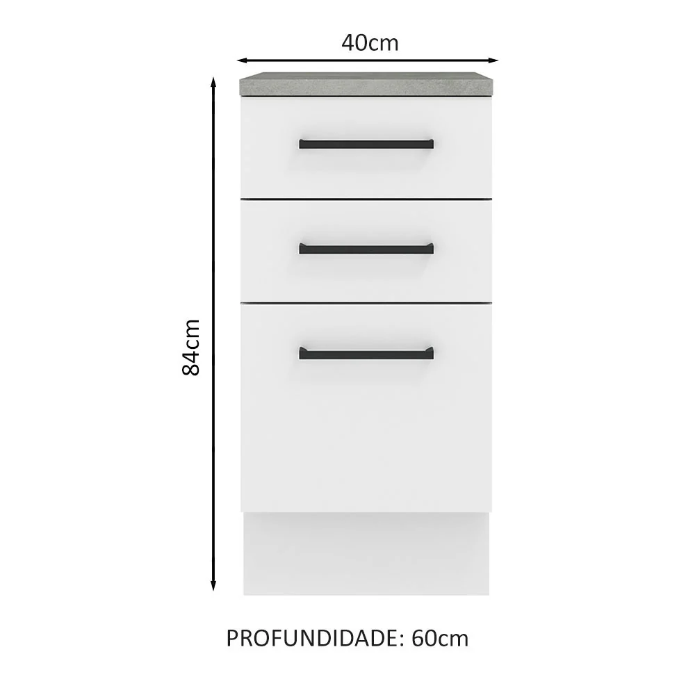 Balcão Madesa Agata 40 x 60 cm 3 Gavetas (Com Tampo) Branco - Image 2
