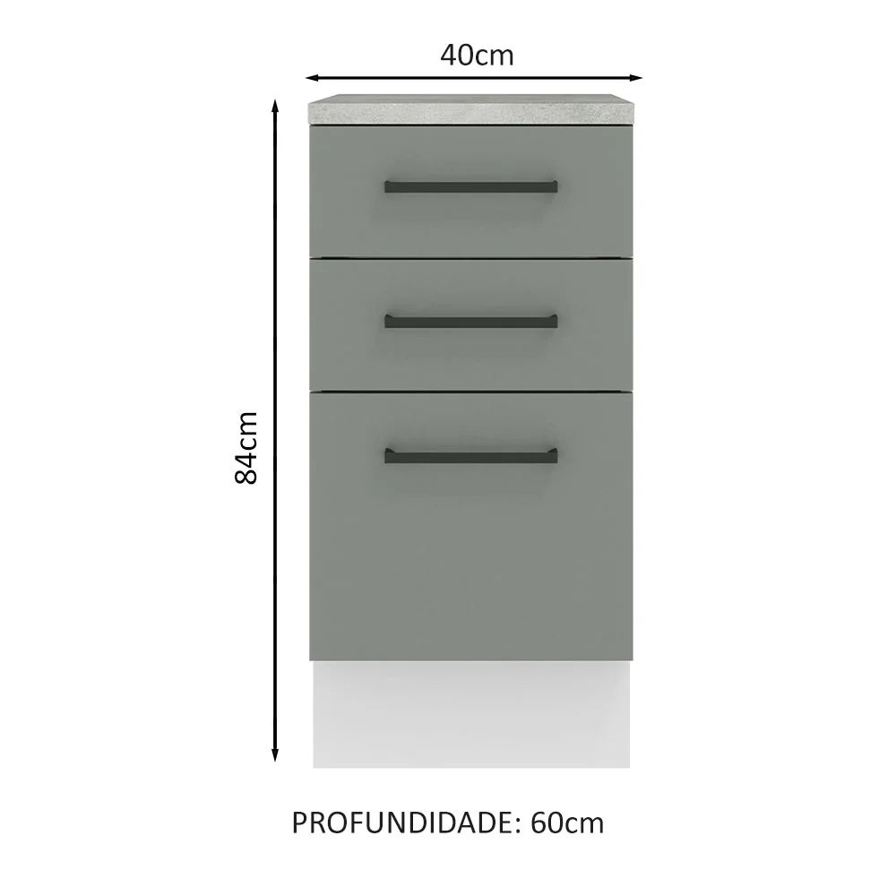 Balcão Madesa Agata 40 x 60 cm 3 Gavetas (Com Tampo) Branco/Cinza - Image 2