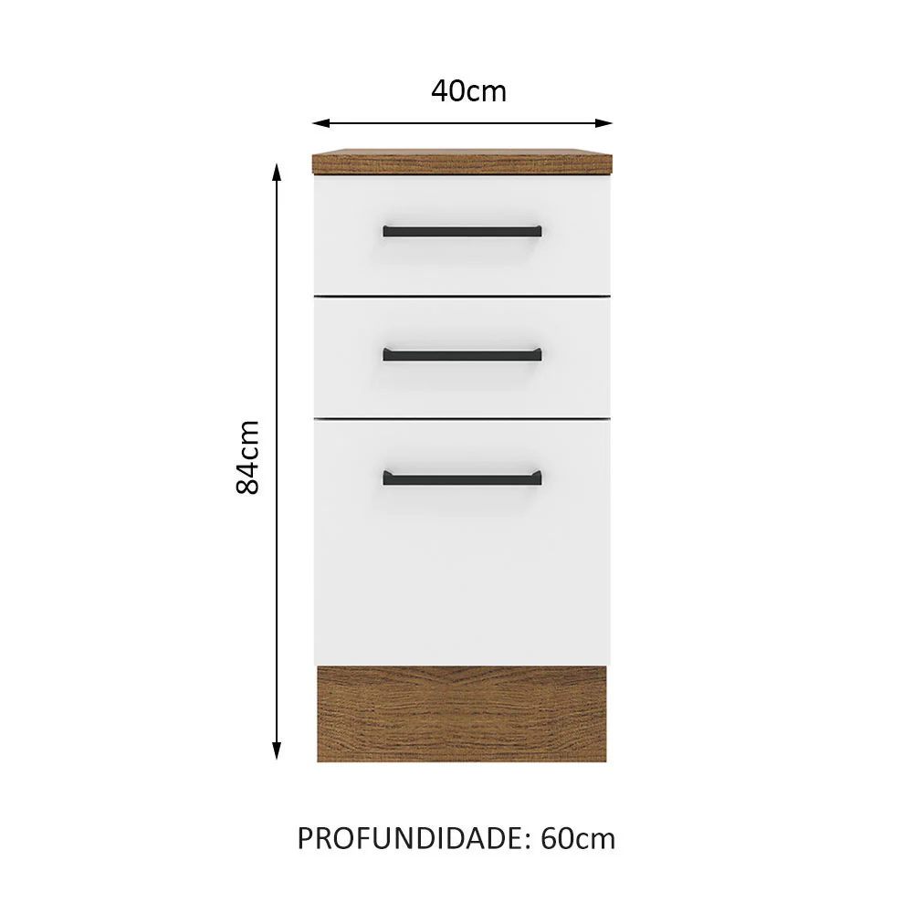 Balcão Madesa Agata 40 x 60 cm 3 Gavetas (Com Tampo) Rustic/Branco - Image 2