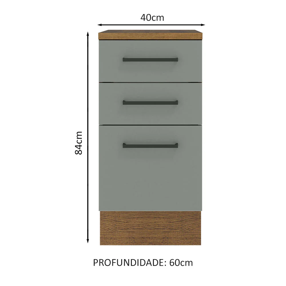 Balcão Madesa Agata 40 x 60 cm 3 Gavetas (Com Tampo) Rustic/Cinza - Image 2