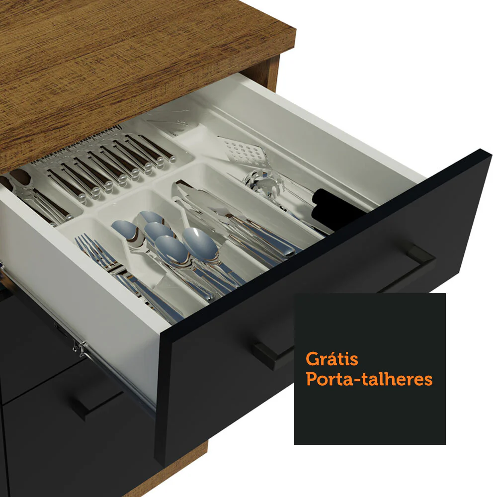 Balcão Madesa Agata 40 x 60 cm 3 Gavetas (Com Tampo) Rustic/Preto - Image 7