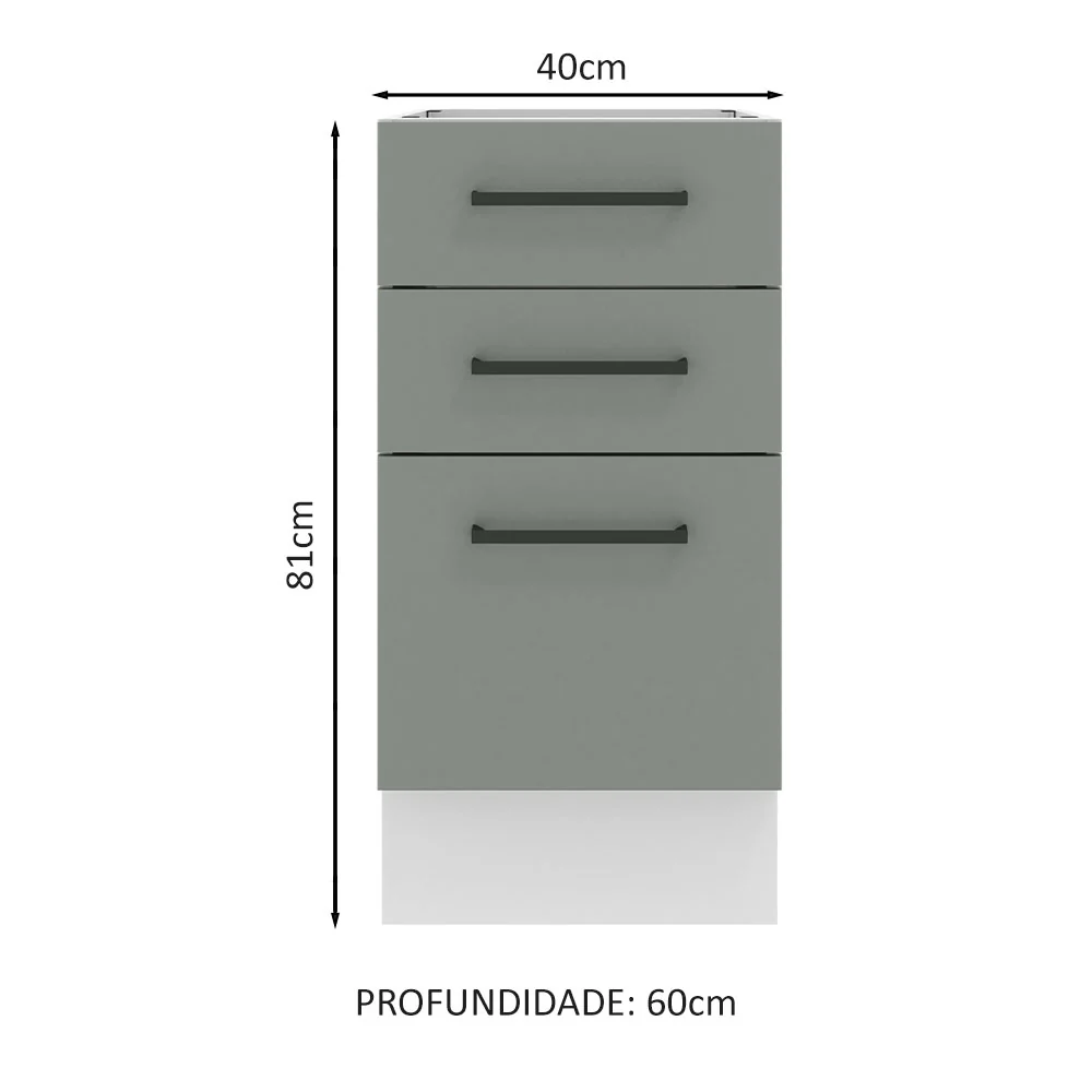 Balcão Madesa Agata 40 x 60 cm 3 Gavetas (Sem Tampo) Branco/Cinza - Image 2