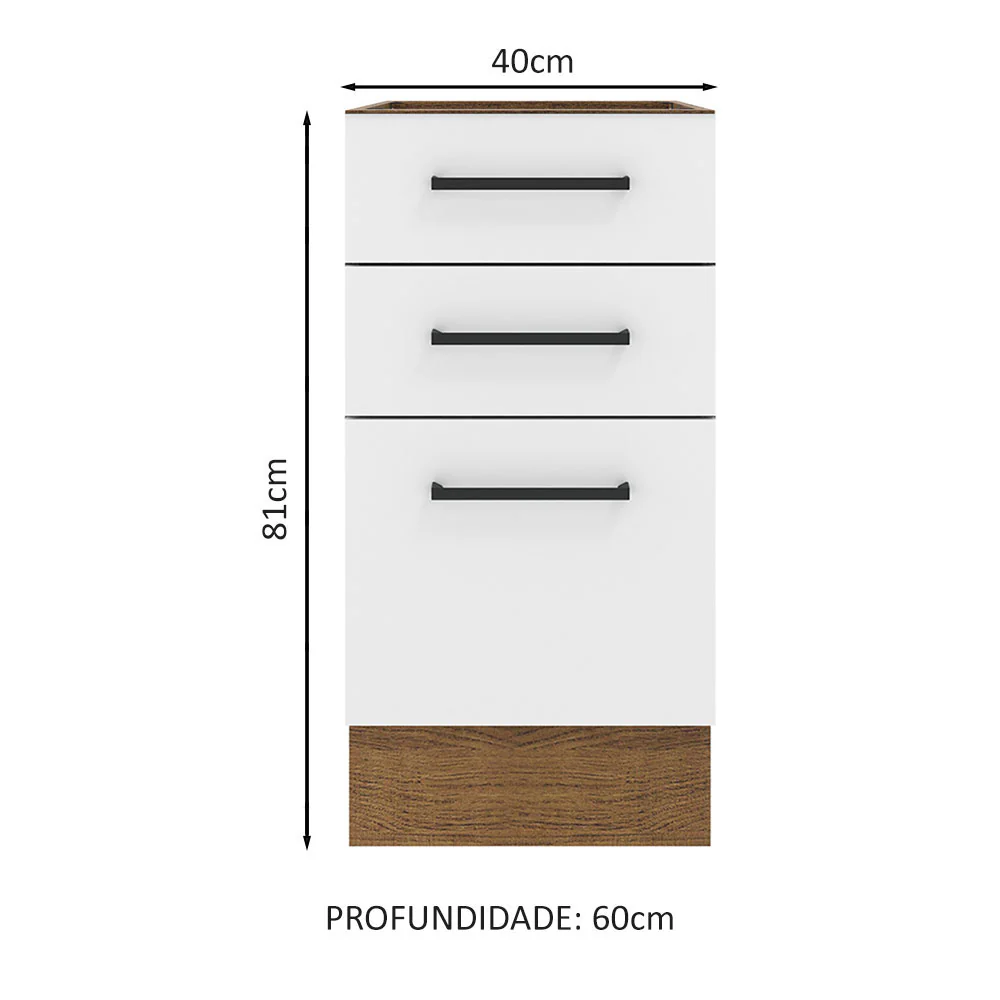 Balcão Madesa Agata 40 x 60 cm 3 Gavetas (Sem Tampo) Rustic/Branco - Image 2