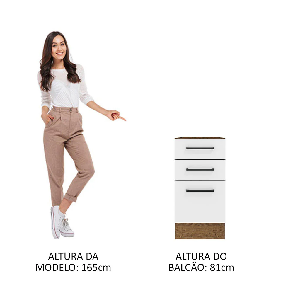 Balcão Madesa Agata 40 x 60 cm 3 Gavetas (Sem Tampo) Rustic/Branco - Image 4