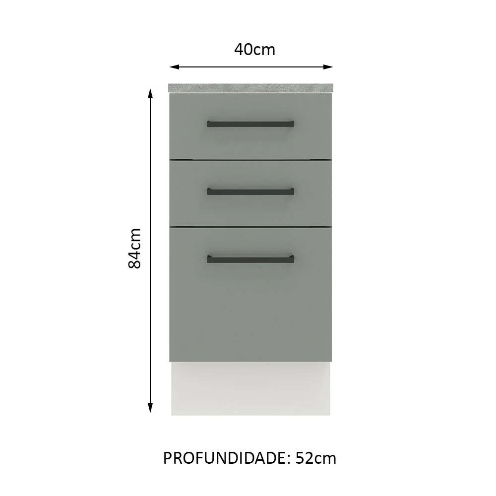 Balcão Madesa Agata 40 cm 3 Gavetas Branco/Cinza - Image 2