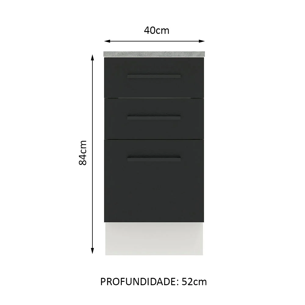 Balcão Madesa Agata 40 cm 3 Gavetas Branco/Preto - Image 2