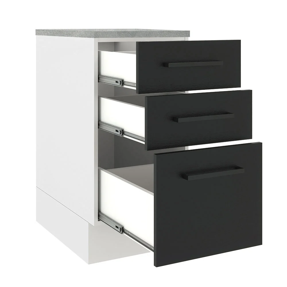 Balcão Madesa Agata 40 cm 3 Gavetas Branco/Preto - Image 3