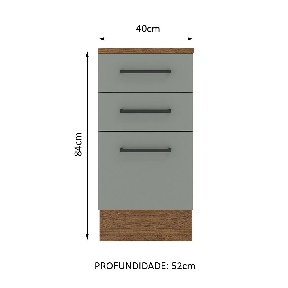 Balcão Madesa Agata 40 cm 3 Gavetas Rustic/Cinza - Image 2