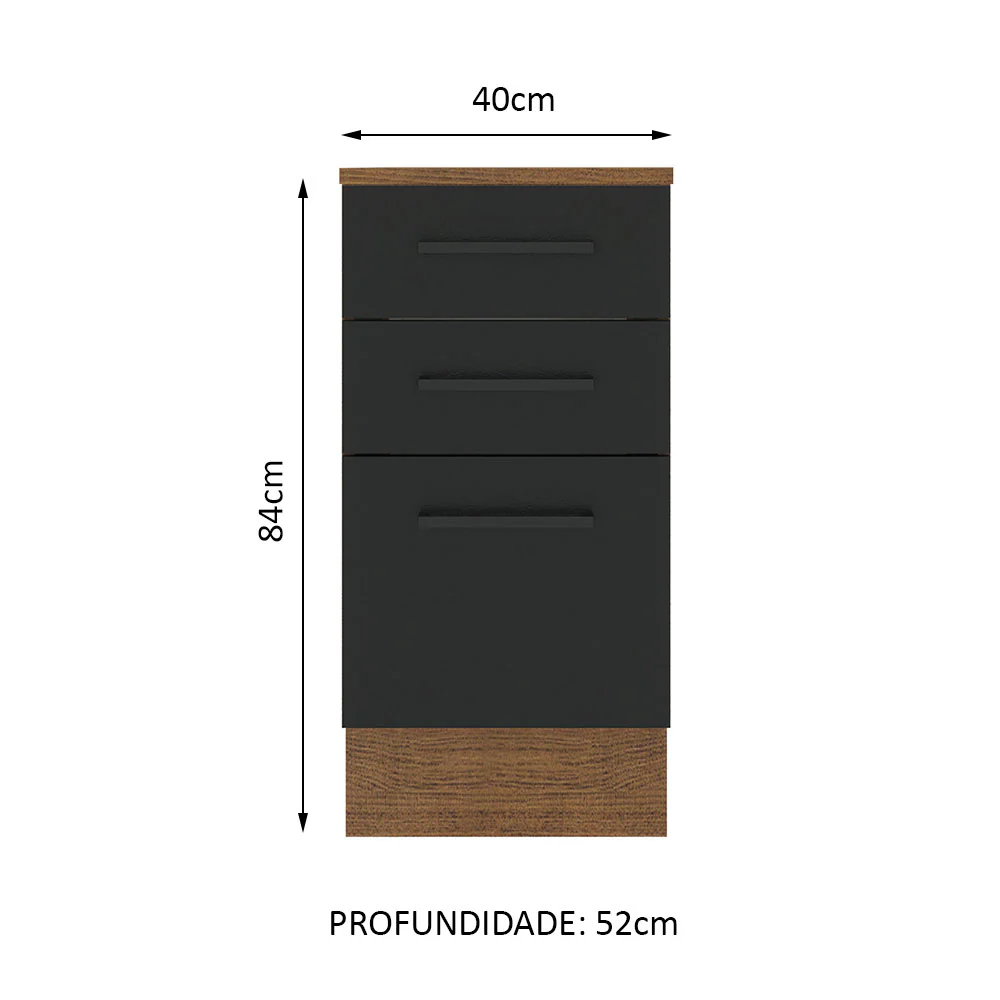 Balcão Madesa Agata 40 cm 3 Gavetas Rustic/Preto - Image 2