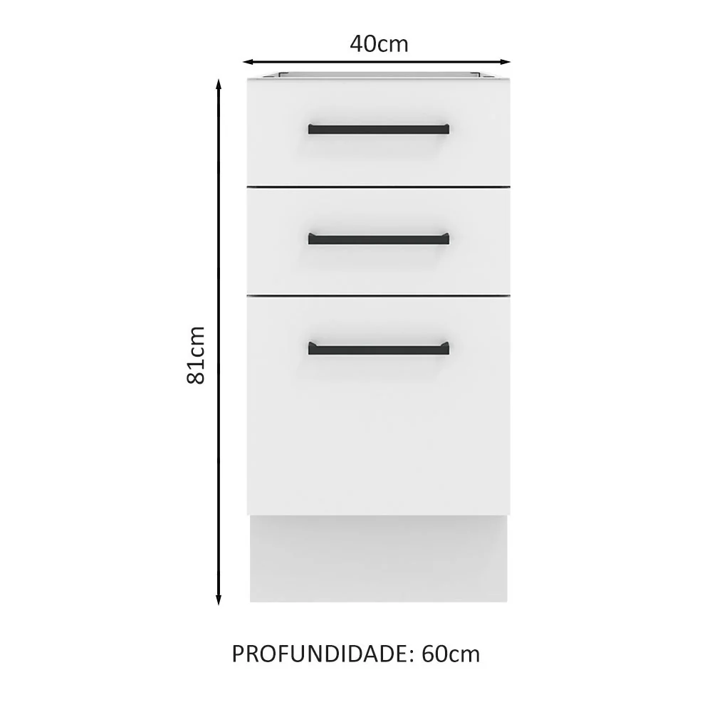 Balcão Madesa Agata 40 x 60 cm 3 Gavetas (Sem Tampo) Branco - Image 2
