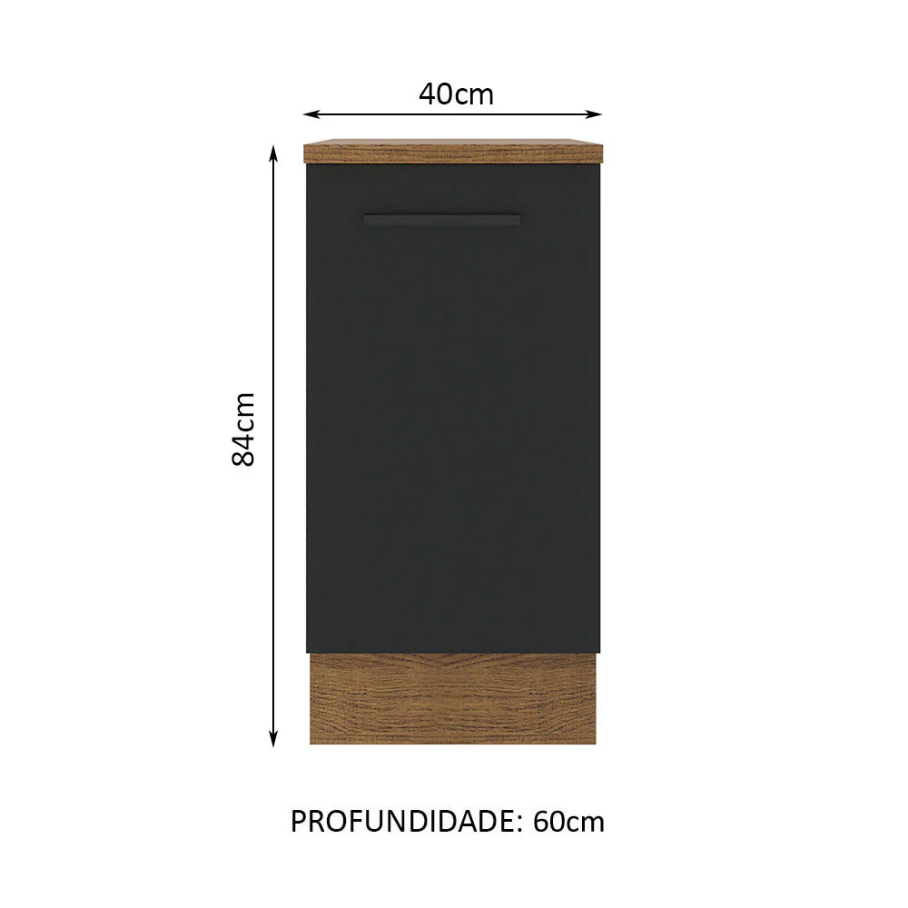 Balcão Madesa Agata 40 x 60 cm 1 Porta (Com Tampo) Rustic/Preto - Image 2