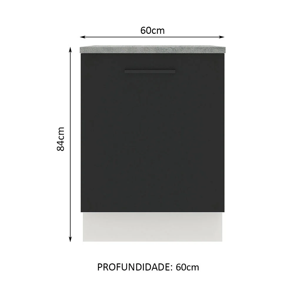 Balcão Madesa Agata 60 x 60 cm 1 Porta (Com Tampo) Branco/Preto - Image 2
