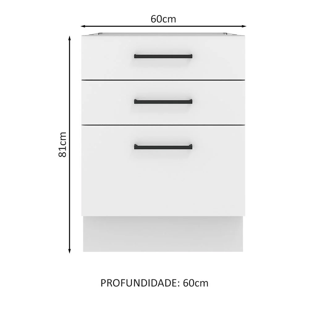 Balcão Madesa Agata 60 x 60 cm 3 Gavetas (Sem Tampo) Branco - Image 2