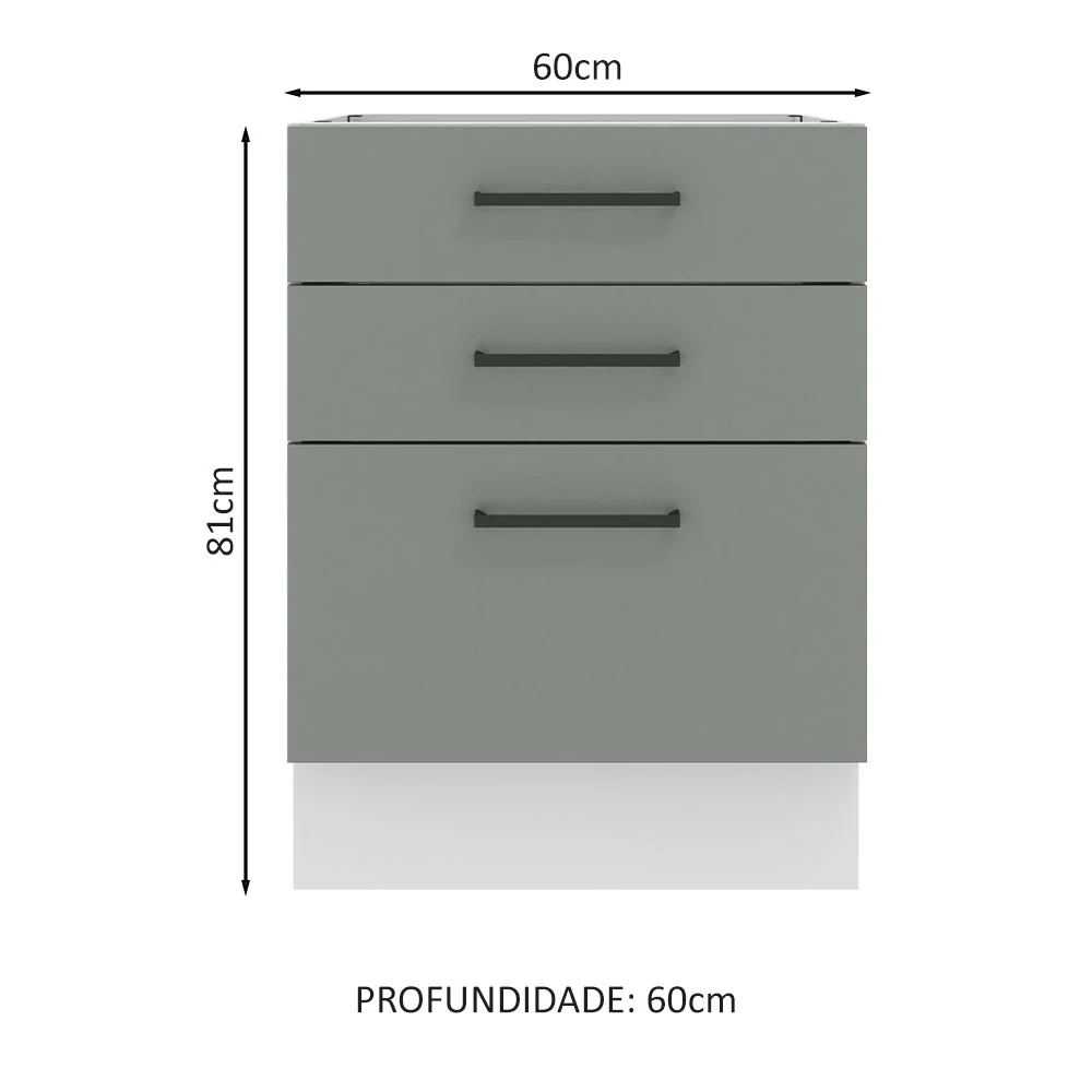 Balcão Madesa Agata 60 x 60 cm 3 Gavetas (Sem Tampo) Branco/Cinza - Image 2