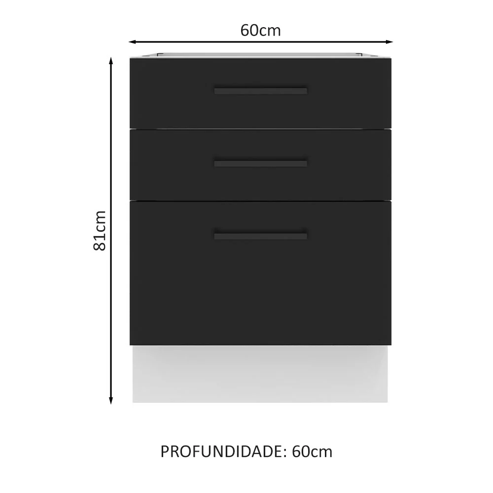Balcão Madesa Agata 60 x 60 cm 3 Gavetas (Sem Tampo) Branco/Preto - Image 2