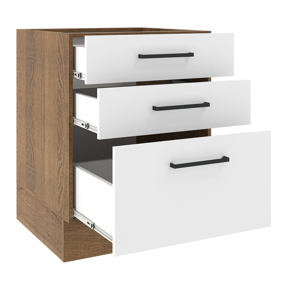 Balcão Madesa Agata 60 x 60 cm 3 Gavetas (Sem Tampo) Rustic/Branco - Image 3