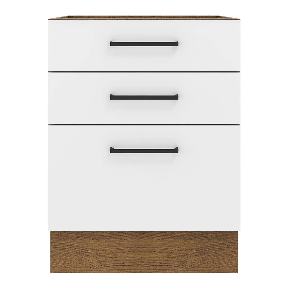 Balcão Madesa Agata 60 x 60 cm 3 Gavetas (Sem Tampo) Rustic/Branco - Image 9