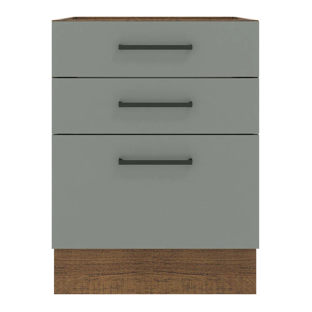 Balcão Madesa Agata 60 x 60 cm 3 Gavetas (Sem Tampo) Rustic/Cinza - Image 11