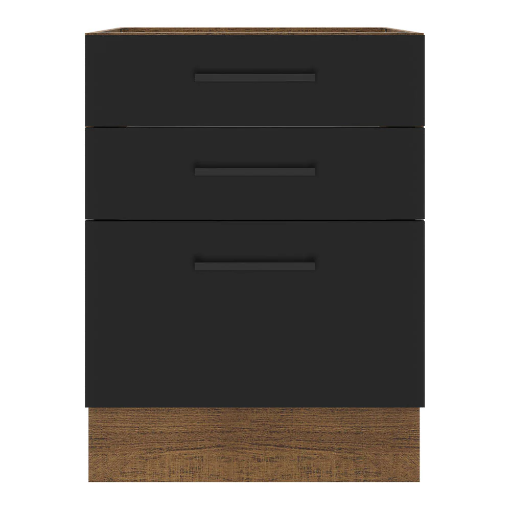 Balcão Madesa Agata 60 x 60 cm 3 Gavetas (Sem Tampo) Rustic/Preto - Image 11