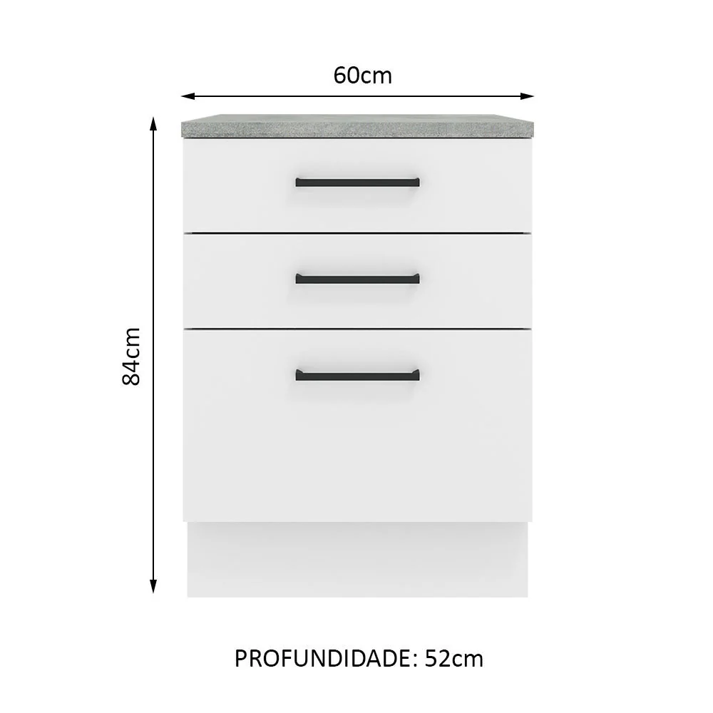 Balcão Madesa Agata 60 cm 3 Gavetas Branco - Image 2