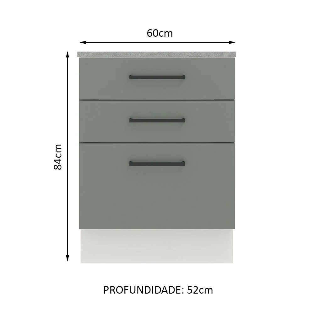 Balcão Madesa Agata 60 cm 3 Gavetas Branco/Cinza - Image 2