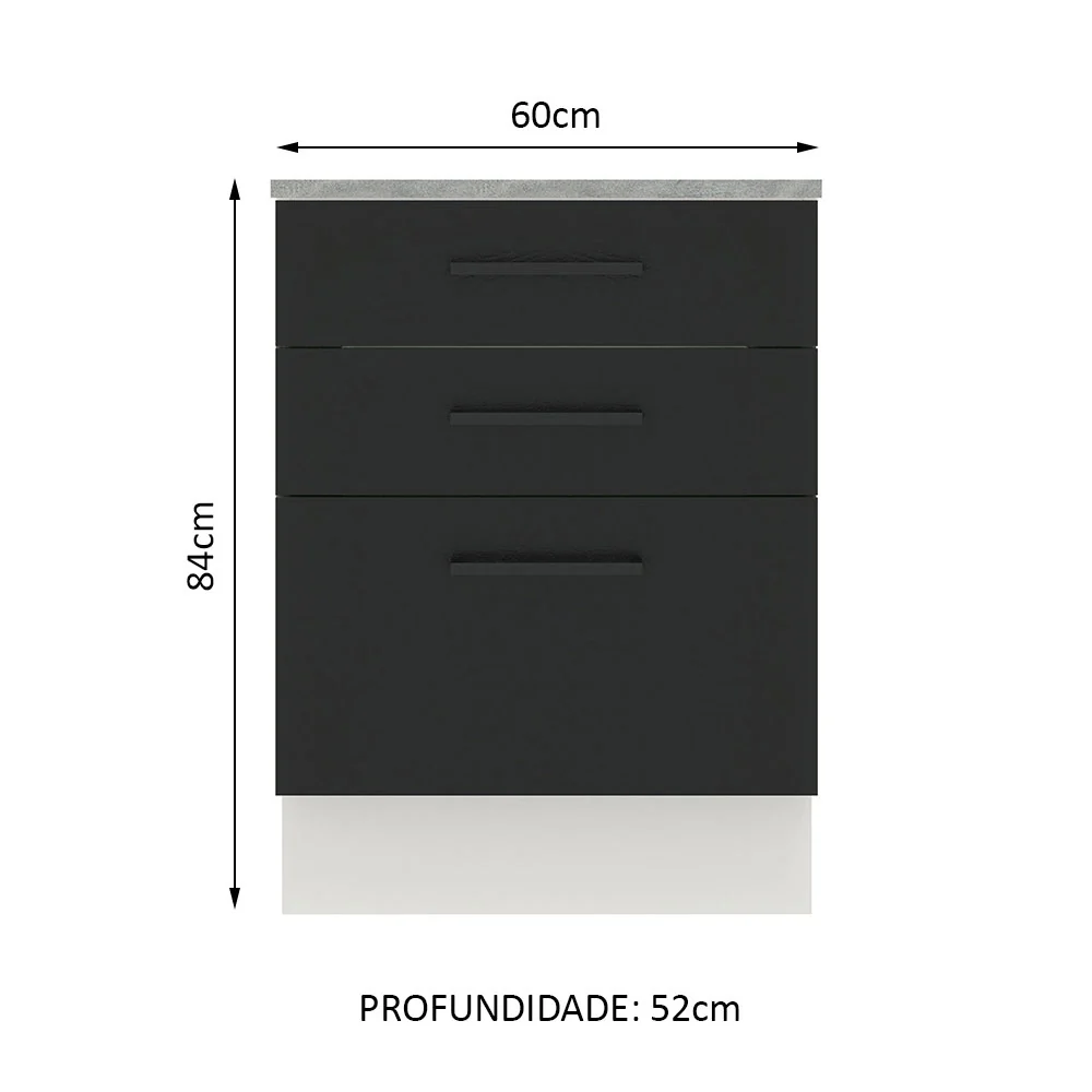 Balcão Madesa Agata 60 cm 3 Gavetas Branco/Preto - Image 2