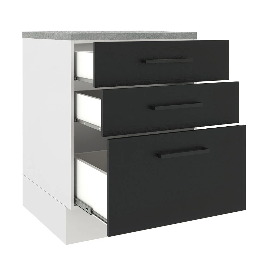 Balcão Madesa Agata 60 cm 3 Gavetas Branco/Preto - Image 3