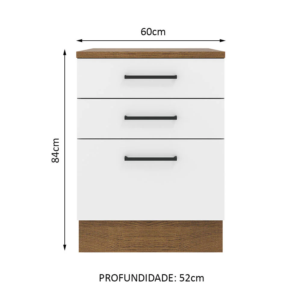 Balcão Madesa Agata 60 cm 3 Gavetas Rustic/Branco - Image 2