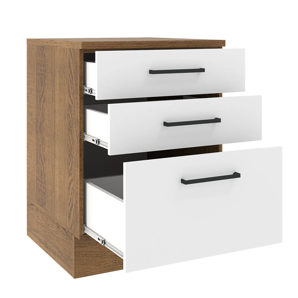 Balcão Madesa Agata 60 cm 3 Gavetas Rustic/Branco - Image 3
