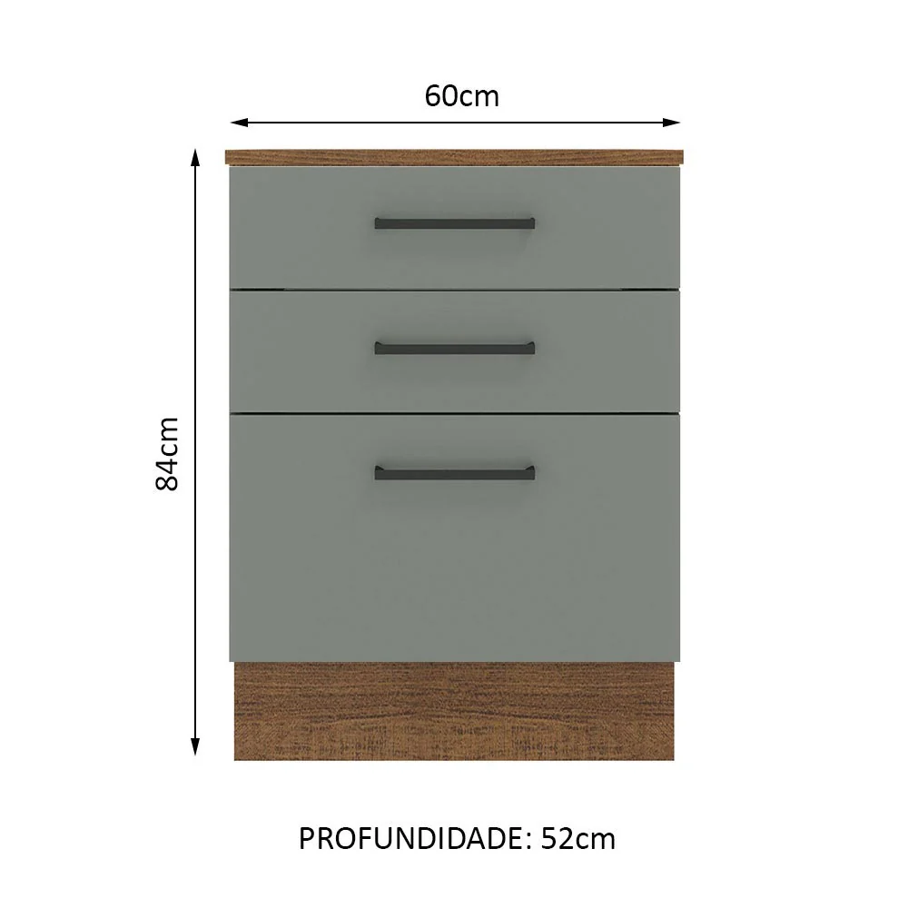 Balcão Madesa Agata 60 cm 3 Gavetas Rustic/Cinza - Image 2