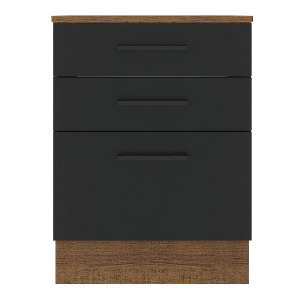 Balcão Madesa Agata 60 cm 3 Gavetas Rustic/Preto - Image 9