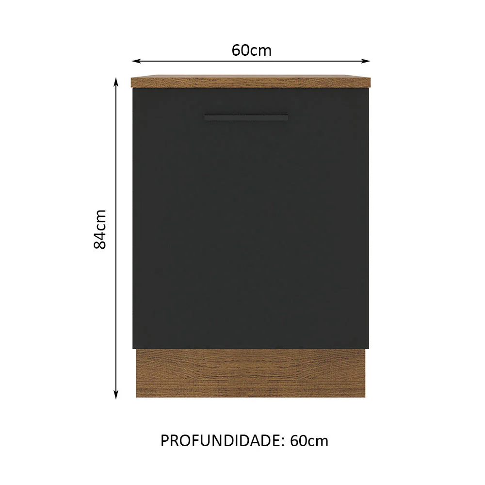 Balcão Madesa Agata 60 x 60 cm 1 Porta (Com Tampo) Rustic/Preto - Image 2