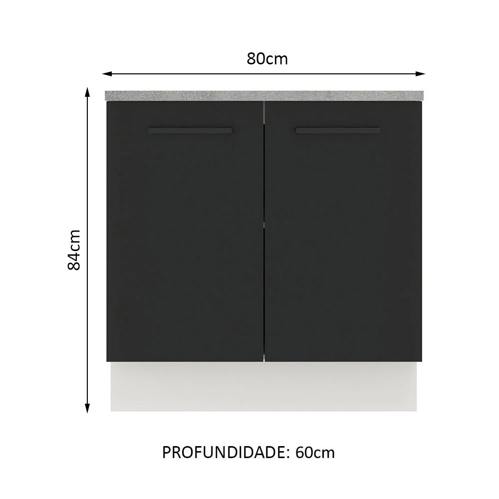 Balcão Madesa Agata 80 x 60 cm 2 Portas (Com Tampo) Branco/Preto - Image 2
