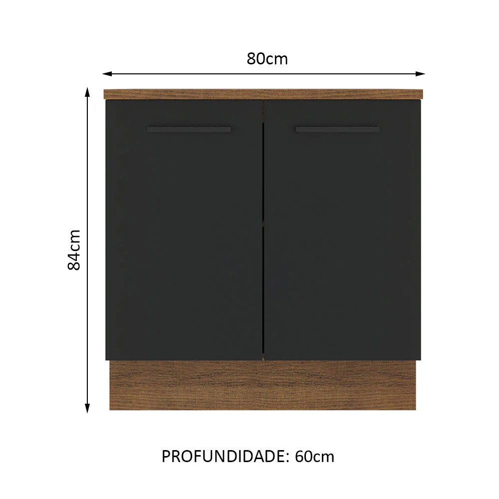 Balcão Madesa Agata 80 x 60 cm 2 Portas (Com Tampo) Rustic/Preto - Image 2