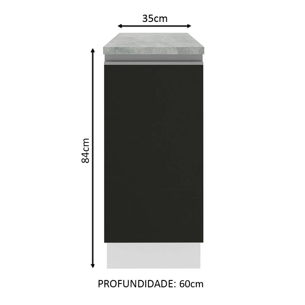 Balcão Madesa Glamy 35 x 60 cm 1 Porta (Com Tampo) Branco/Preto - Image 2