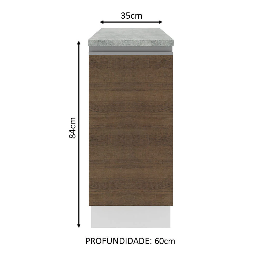 Balcão Madesa Glamy 35 x 60 cm 1 Porta (Com Tampo) Branco/Rustic - Image 2