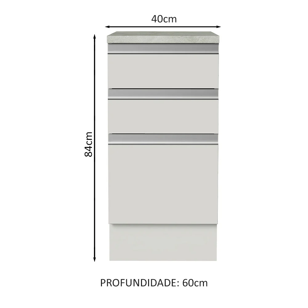 Balcão Madesa Glamy 40 x 60 cm 3 Gavetas (Com Tampo) Branco - Image 2