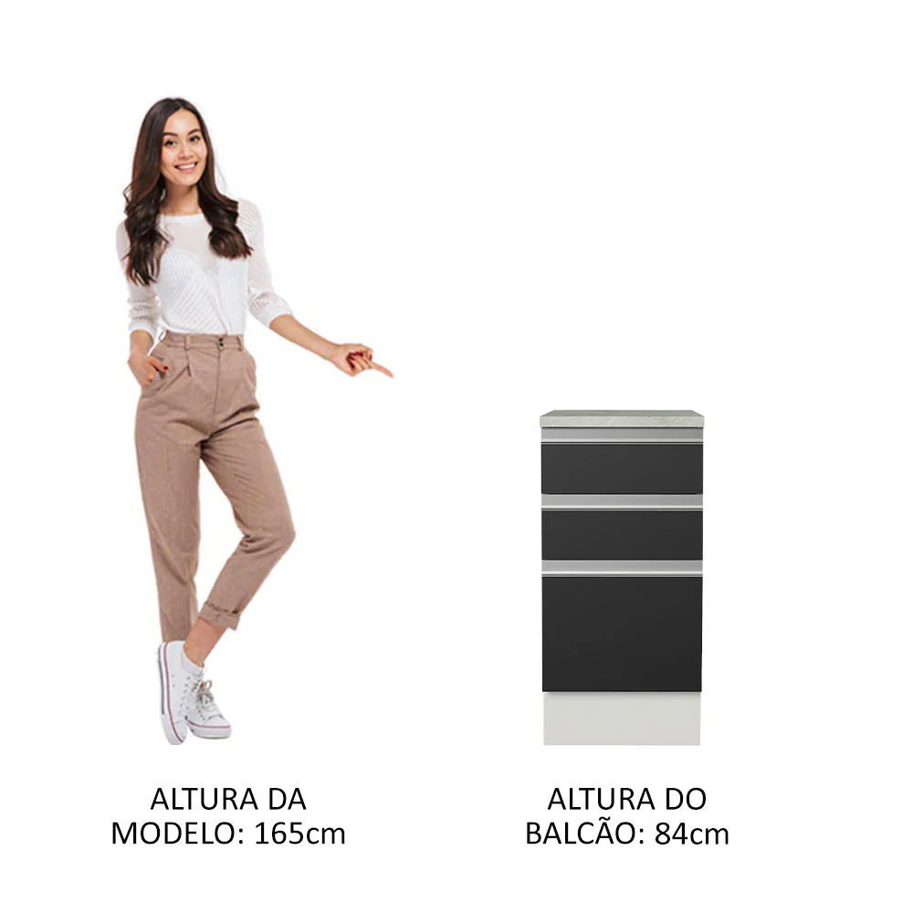 Balcão Madesa Glamy 40 x 60 cm 3 Gavetas (Com Tampo) Branco/Preto - Image 4