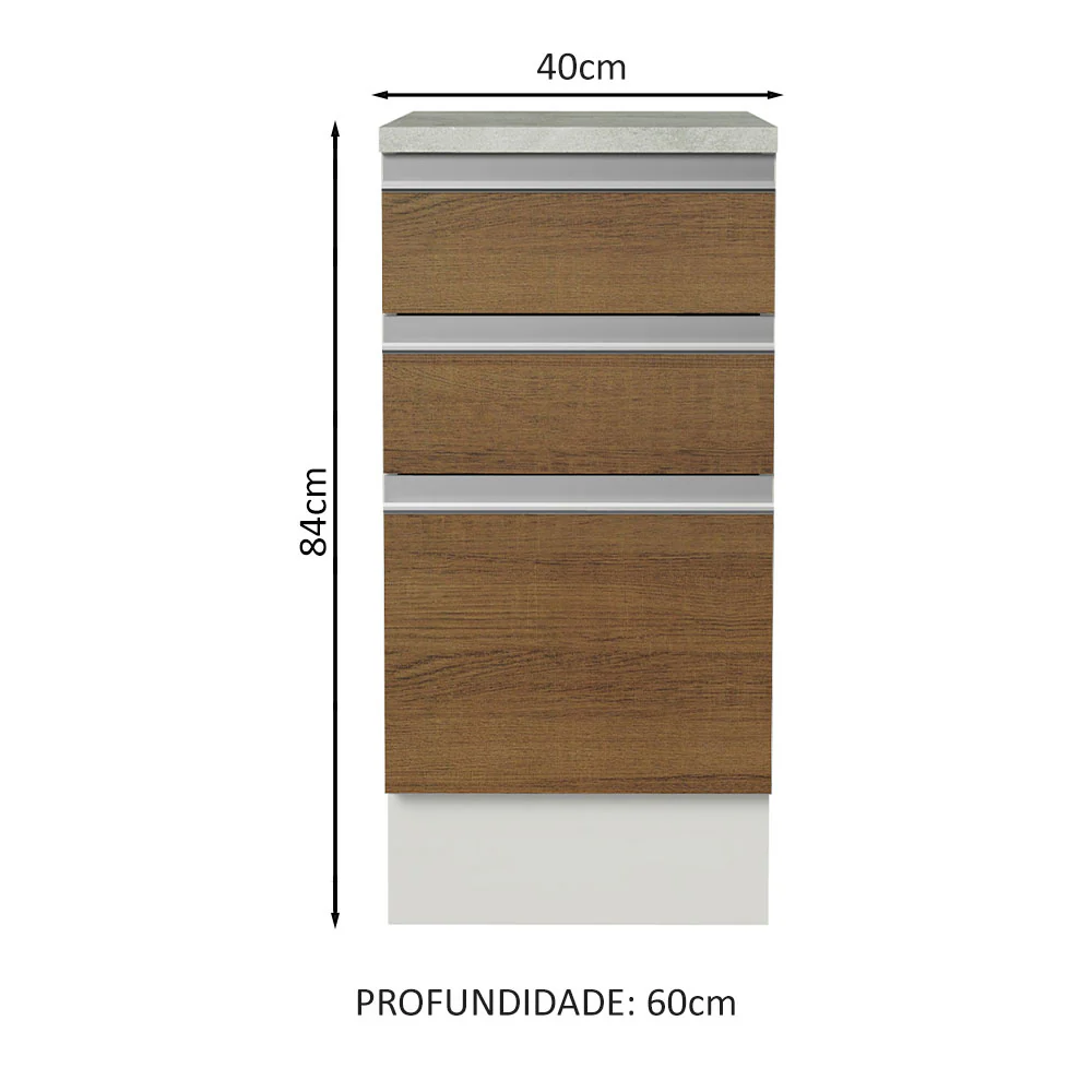 Balcão Madesa Glamy 40 x 60 cm 3 Gavetas (Com Tampo) Branco/Rustic - Image 2