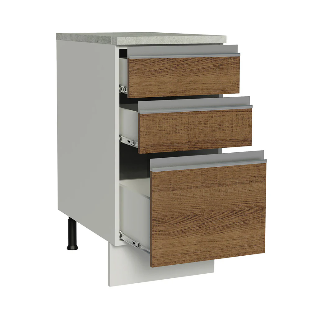 Balcão Madesa Glamy 40 x 60 cm 3 Gavetas (Com Tampo) Branco/Rustic - Image 3