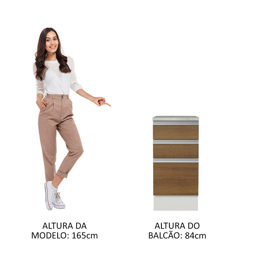 Balcão Madesa Glamy 40 x 60 cm 3 Gavetas (Com Tampo) Branco/Rustic - Image 4