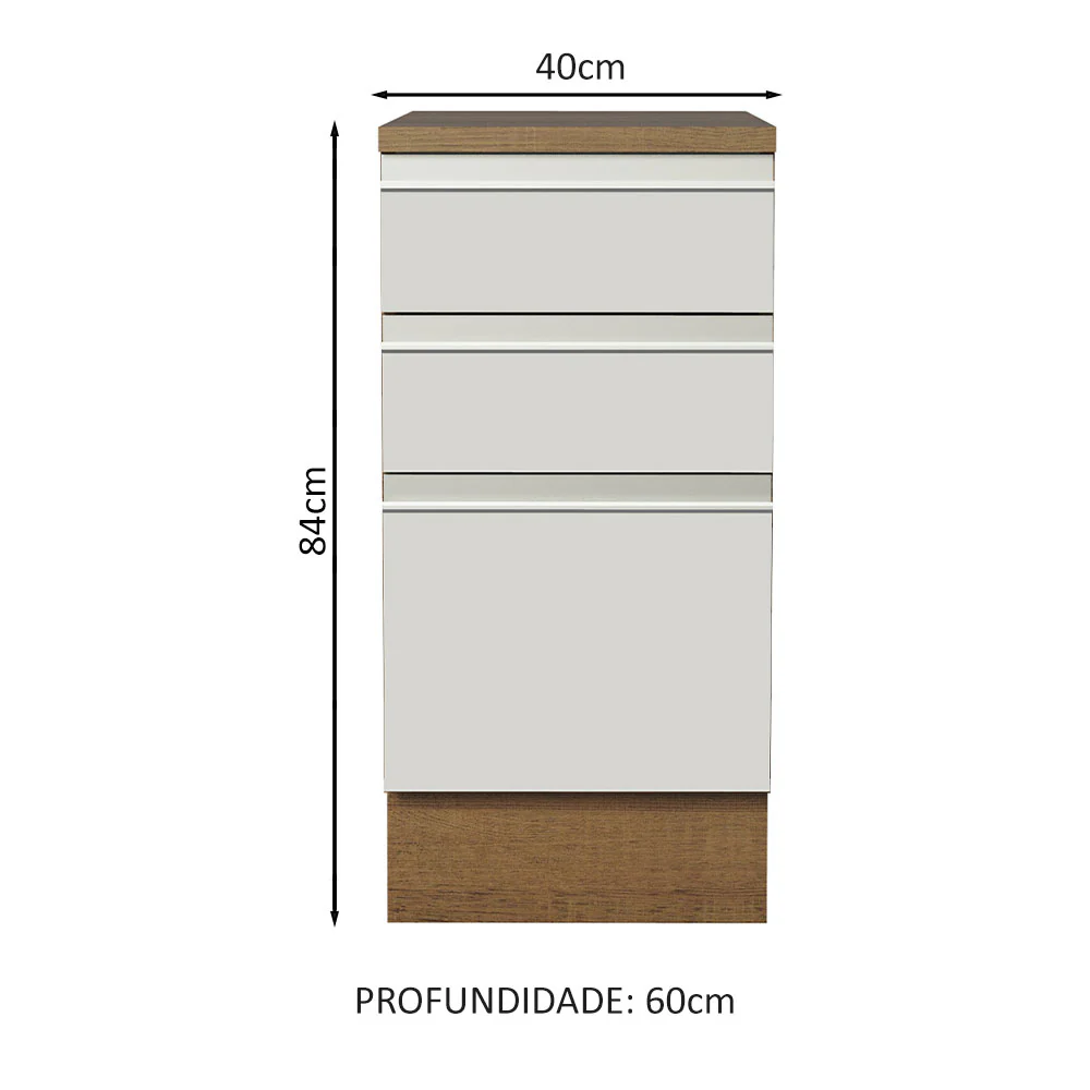 Balcão Madesa Glamy 40 x 60 cm 3 Gavetas (Com Tampo) Rustic/Branco - Image 2