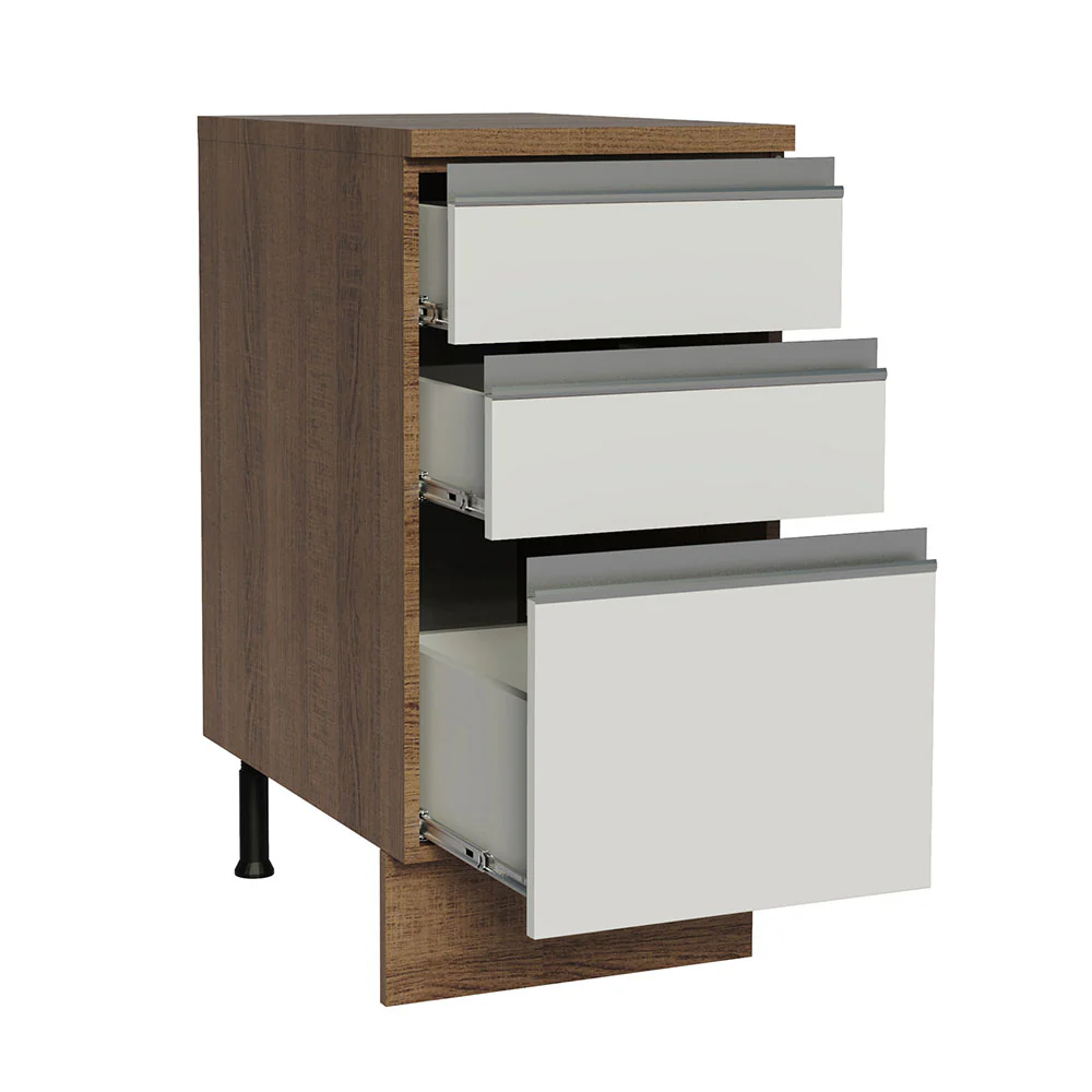 Balcão Madesa Glamy 40 x 60 cm 3 Gavetas (Com Tampo) Rustic/Branco - Image 3