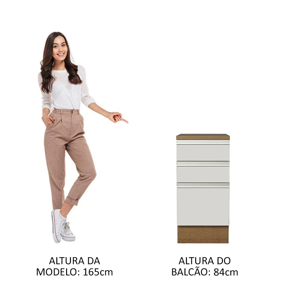 Balcão Madesa Glamy 40 x 60 cm 3 Gavetas (Com Tampo) Rustic/Branco - Image 4
